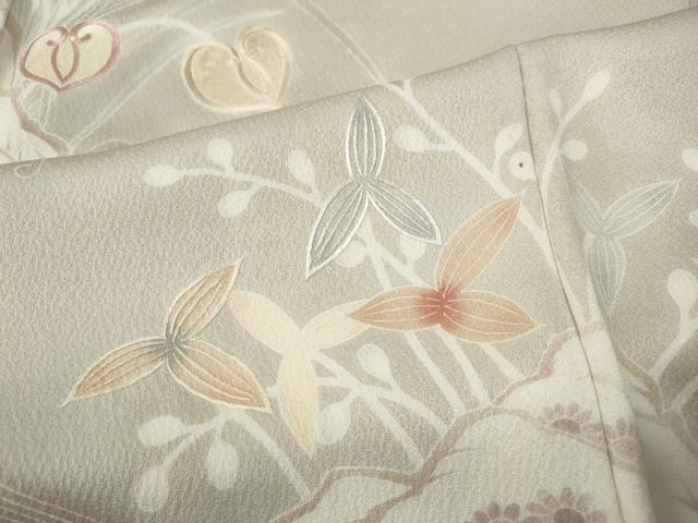 平和屋着物●訪問着　刺繍　流水草花文　三越扱い　正絹　逸品　CABF3461ut
