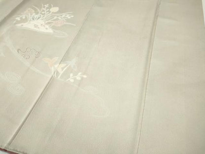 平和屋着物●訪問着　刺繍　流水草花文　三越扱い　正絹　逸品　CABF3461ut