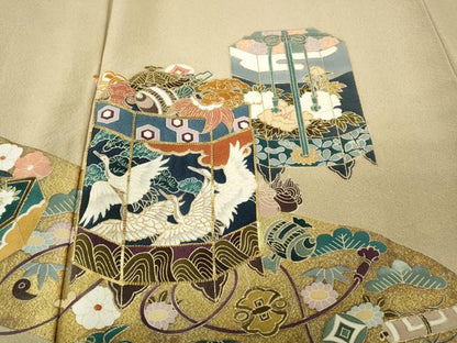 平和屋着物●豪華色留袖　駒刺繍　貝桶宝尽くし鶴花文　金彩　正絹　逸品　CABF3462ut