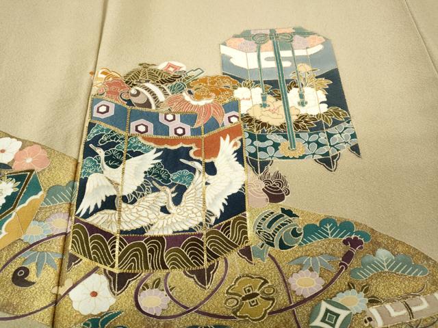 平和屋着物●豪華色留袖　駒刺繍　貝桶宝尽くし鶴花文　金彩　正絹　逸品　CABF3462ut