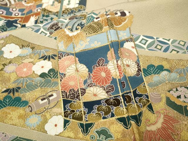 平和屋着物●豪華色留袖　駒刺繍　貝桶宝尽くし鶴花文　金彩　正絹　逸品　CABF3462ut