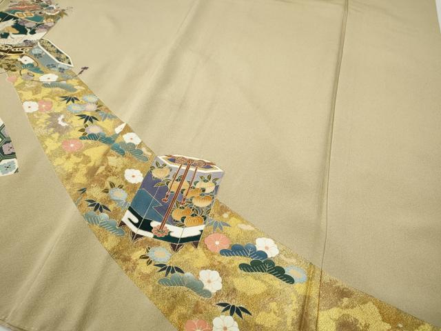 平和屋着物●豪華色留袖　駒刺繍　貝桶宝尽くし鶴花文　金彩　正絹　逸品　CABF3462ut