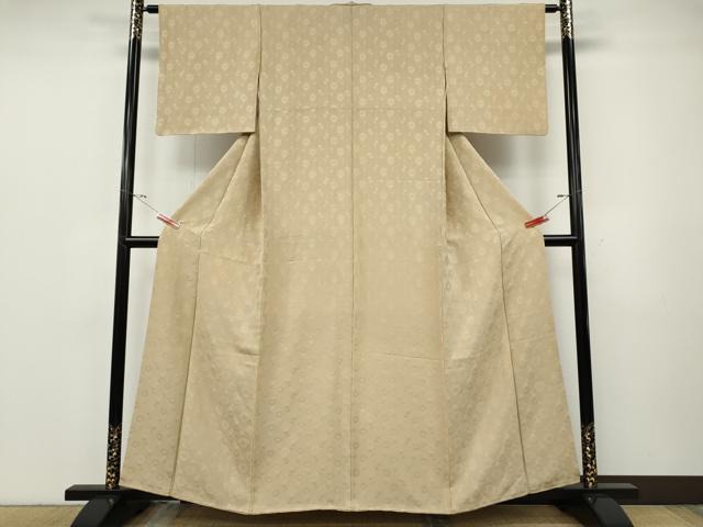 平和屋着物●上質な色無地　菱花地紋　薄香色　正絹　逸品　CABF3463ut