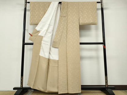 平和屋着物●上質な色無地　菱花地紋　薄香色　正絹　逸品　CABF3463ut