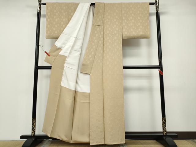 平和屋着物●上質な色無地　菱花地紋　薄香色　正絹　逸品　CABF3463ut