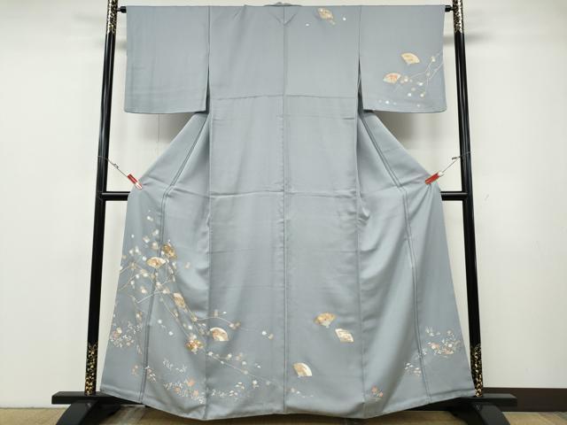 平和屋着物●訪問着　駒刺繍　扇面枝楓文　金彩　正絹　逸品　CABF3466ut