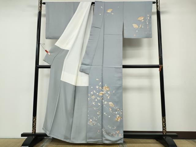 平和屋着物●訪問着　駒刺繍　扇面枝楓文　金彩　正絹　逸品　CABF3466ut