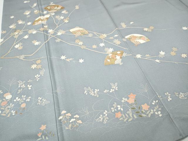 平和屋着物●訪問着　駒刺繍　扇面枝楓文　金彩　正絹　逸品　CABF3466ut