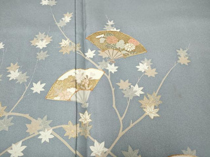 平和屋着物●訪問着　駒刺繍　扇面枝楓文　金彩　正絹　逸品　CABF3466ut