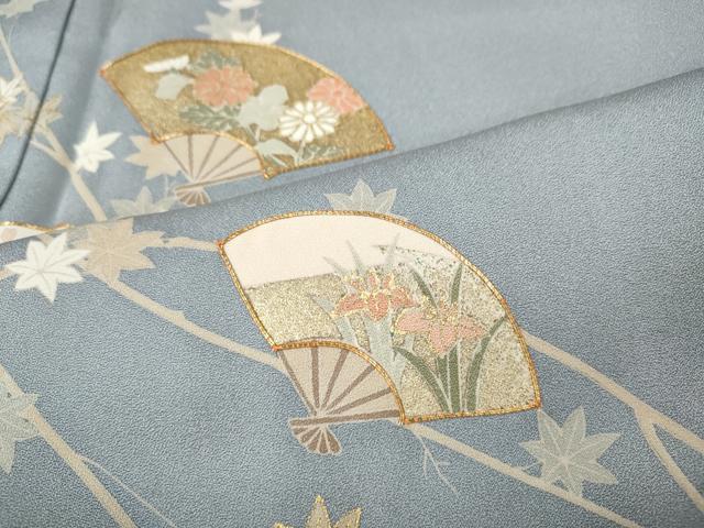 平和屋着物●訪問着　駒刺繍　扇面枝楓文　金彩　正絹　逸品　CABF3466ut