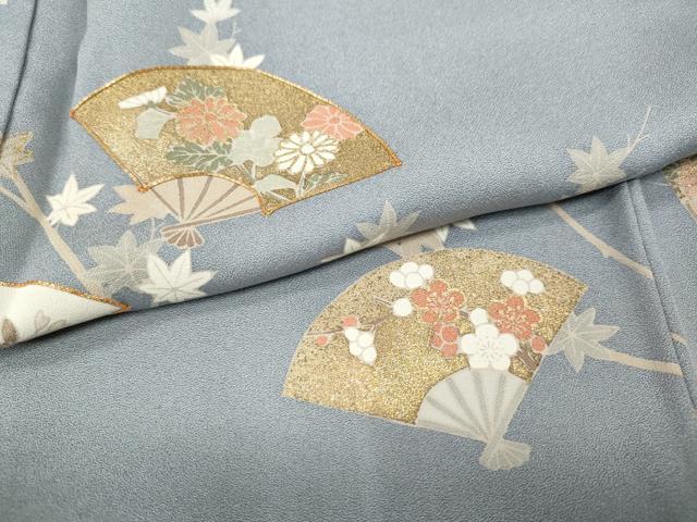 平和屋着物●訪問着　駒刺繍　扇面枝楓文　金彩　正絹　逸品　CABF3466ut
