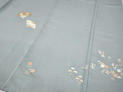 平和屋着物●訪問着　駒刺繍　扇面枝楓文　金彩　正絹　逸品　CABF3466ut
