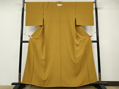 平和屋着物●上質な色無地　黄朽葉色　正絹　逸品　未使用　CABF3467ut
