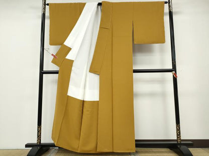平和屋着物●上質な色無地　黄朽葉色　正絹　逸品　未使用　CABF3467ut