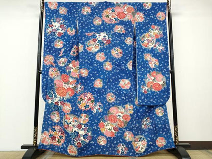 平和屋着物●豪華振袖　型染め　草花丸文　鬼しぼ縮緬　正絹　逸品　CABF3469ut