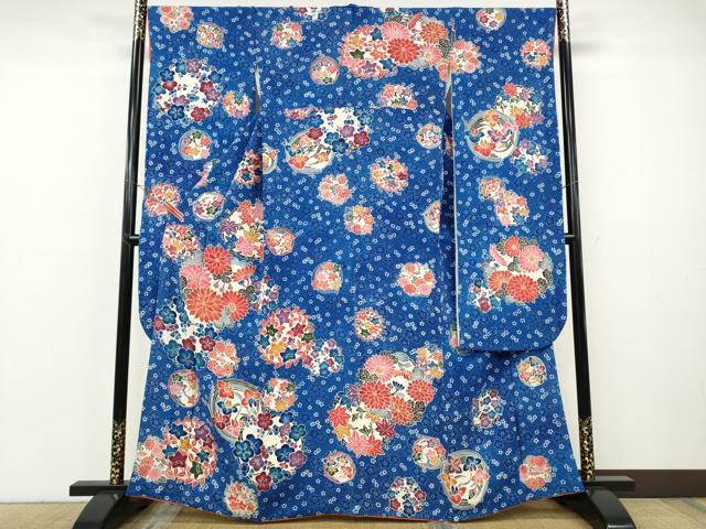 平和屋着物●豪華振袖　型染め　草花丸文　鬼しぼ縮緬　正絹　逸品　CABF3469ut