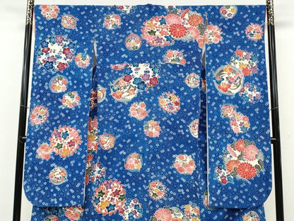 平和屋着物●豪華振袖　型染め　草花丸文　鬼しぼ縮緬　正絹　逸品　CABF3469ut
