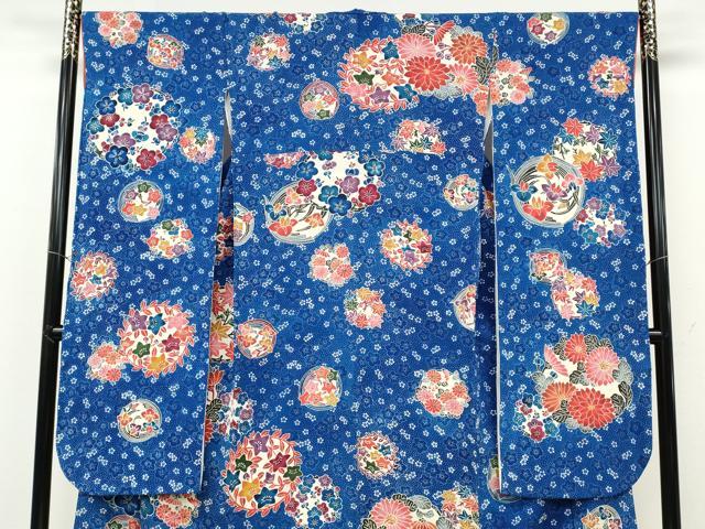 平和屋着物●豪華振袖　型染め　草花丸文　鬼しぼ縮緬　正絹　逸品　CABF3469ut