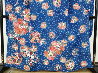 平和屋着物●豪華振袖　型染め　草花丸文　鬼しぼ縮緬　正絹　逸品　CABF3469ut