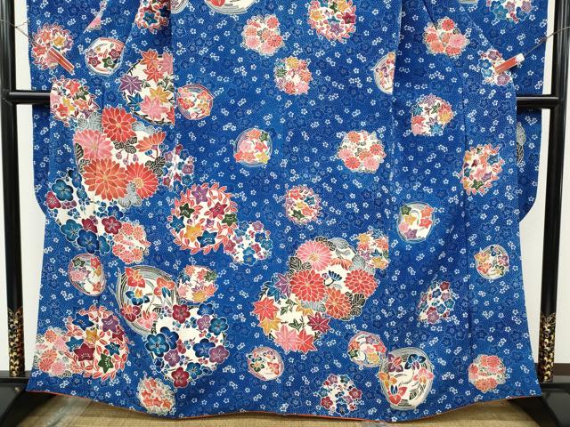 平和屋着物●豪華振袖　型染め　草花丸文　鬼しぼ縮緬　正絹　逸品　CABF3469ut
