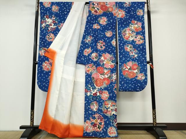 平和屋着物●豪華振袖　型染め　草花丸文　鬼しぼ縮緬　正絹　逸品　CABF3469ut