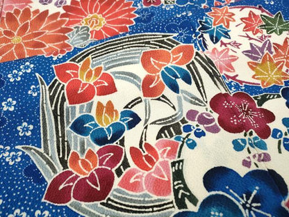 平和屋着物●豪華振袖　型染め　草花丸文　鬼しぼ縮緬　正絹　逸品　CABF3469ut