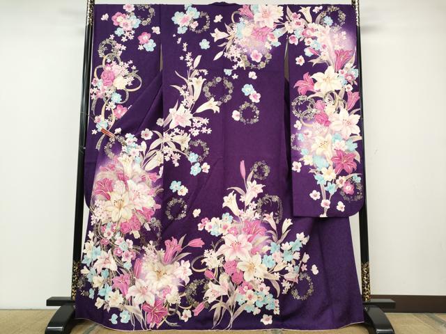 平和屋着物●豪華振袖　刺繍　ゆり　花束文　銀通し地　正絹　逸品　CABF3473ut