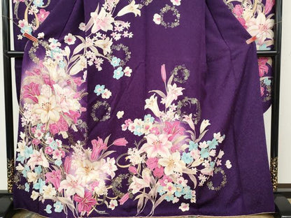 平和屋着物●豪華振袖　刺繍　ゆり　花束文　銀通し地　正絹　逸品　CABF3473ut