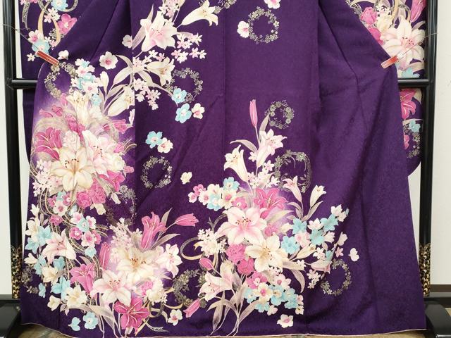 平和屋着物●豪華振袖　刺繍　ゆり　花束文　銀通し地　正絹　逸品　CABF3473ut