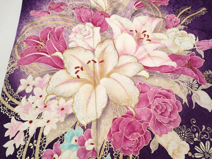 平和屋着物●豪華振袖　刺繍　ゆり　花束文　銀通し地　正絹　逸品　CABF3473ut