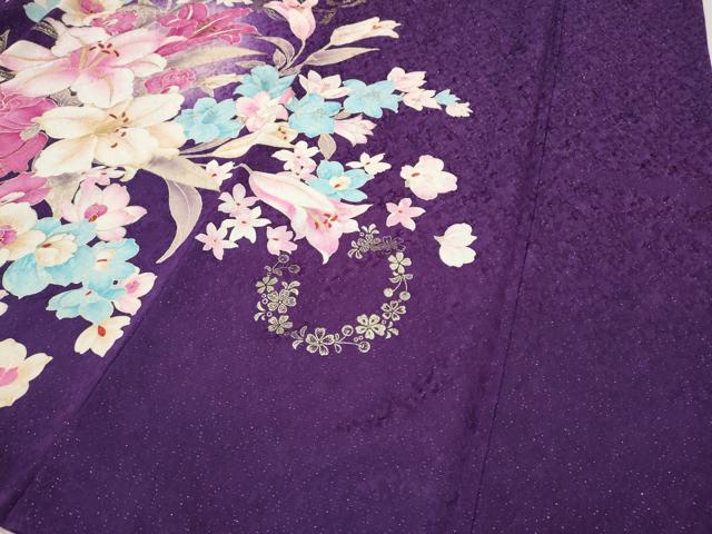 平和屋着物●豪華振袖　刺繍　ゆり　花束文　銀通し地　正絹　逸品　CABF3473ut