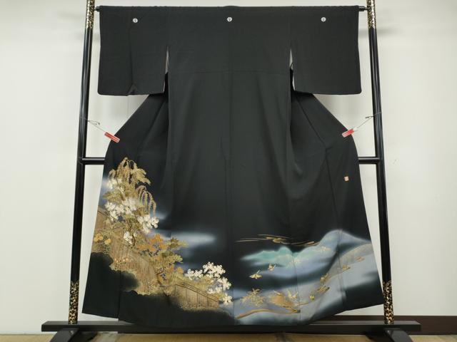 平和屋着物●ブライダルファッションデザイナー・桂由美　黒留袖　風景草花文　暈し染め　金彩　やまと誂製　正絹　逸品　CABF3474ut