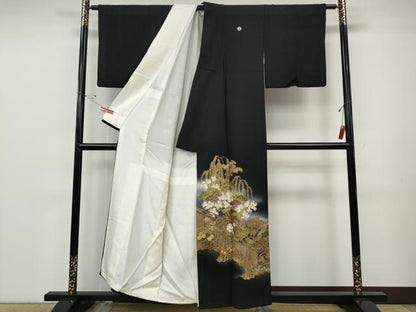 平和屋着物●ブライダルファッションデザイナー・桂由美　黒留袖　風景草花文　暈し染め　金彩　やまと誂製　正絹　逸品　CABF3474ut