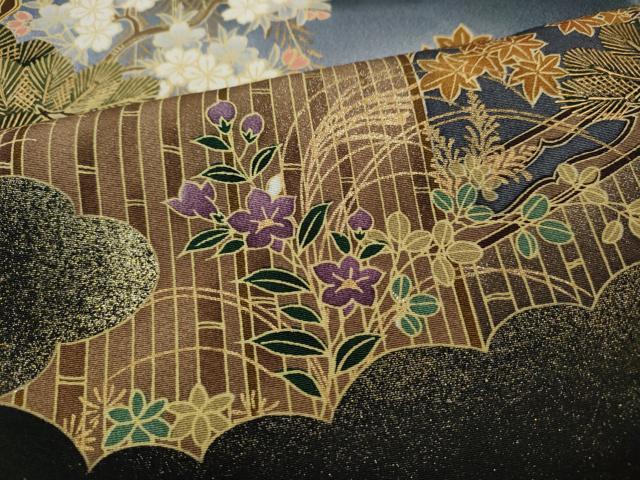 平和屋着物●ブライダルファッションデザイナー・桂由美　黒留袖　風景草花文　暈し染め　金彩　やまと誂製　正絹　逸品　CABF3474ut