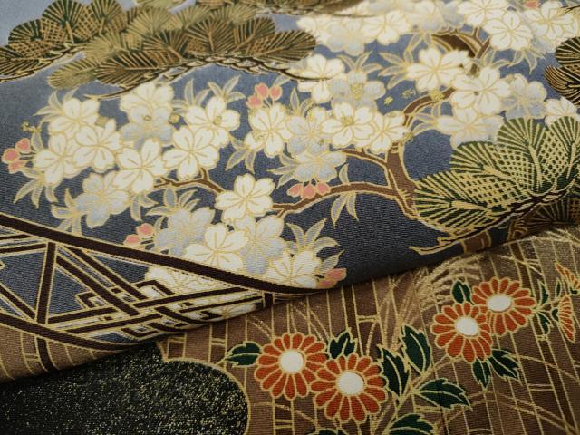 平和屋着物●ブライダルファッションデザイナー・桂由美　黒留袖　風景草花文　暈し染め　金彩　やまと誂製　正絹　逸品　CABF3474ut