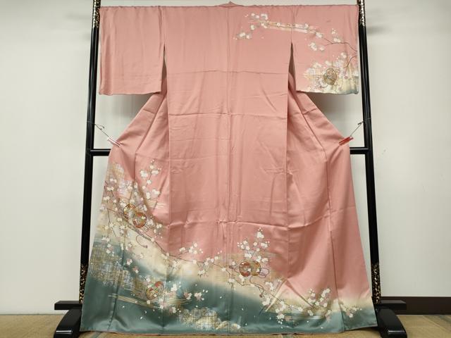 平和屋着物●訪問着　鼓横笛花文　暈し染め　金銀彩　さが美扱い　ロング丈　正絹　逸品　CABF3476ut