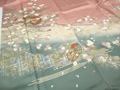 平和屋着物●訪問着　鼓横笛花文　暈し染め　金銀彩　さが美扱い　ロング丈　正絹　逸品　CABF3476ut