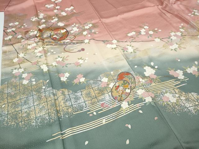 平和屋着物●訪問着　鼓横笛花文　暈し染め　金銀彩　さが美扱い　ロング丈　正絹　逸品　CABF3476ut