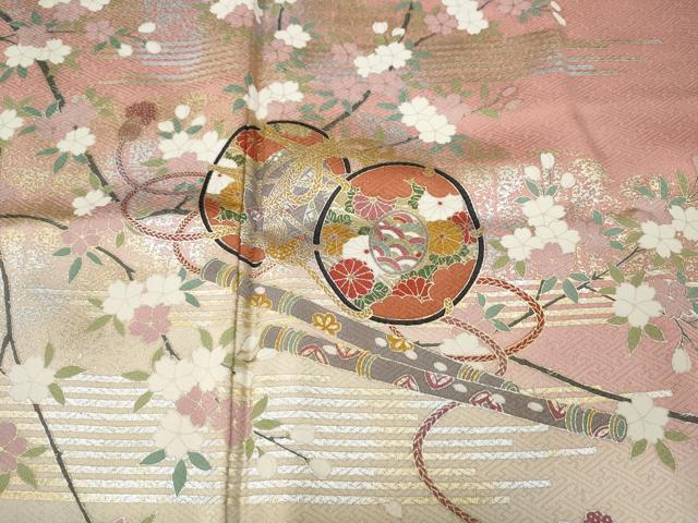 平和屋着物●訪問着　鼓横笛花文　暈し染め　金銀彩　さが美扱い　ロング丈　正絹　逸品　CABF3476ut