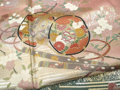 平和屋着物●訪問着　鼓横笛花文　暈し染め　金銀彩　さが美扱い　ロング丈　正絹　逸品　CABF3476ut