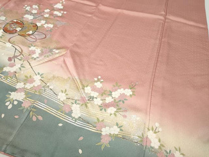 平和屋着物●訪問着　鼓横笛花文　暈し染め　金銀彩　さが美扱い　ロング丈　正絹　逸品　CABF3476ut