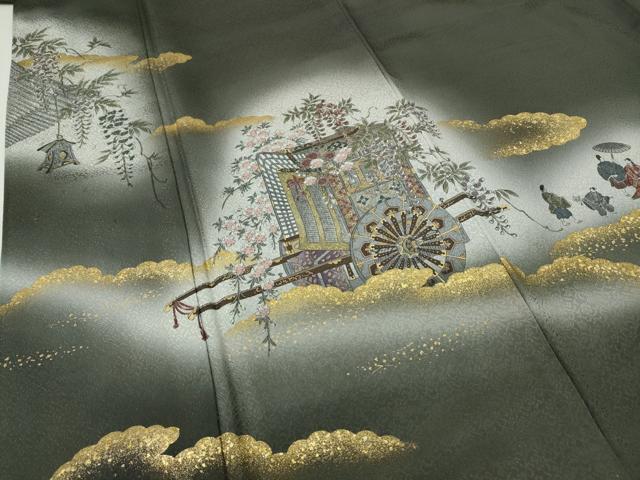 平和屋着物●豪華色留袖　作家物　御所車人物花文　暈し染め　金彩　正絹　逸品　未使用　CABF3478ut