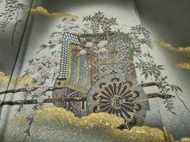 平和屋着物●豪華色留袖　作家物　御所車人物花文　暈し染め　金彩　正絹　逸品　未使用　CABF3478ut
