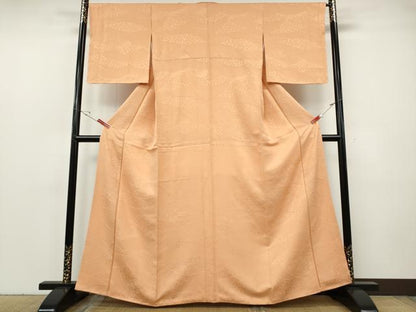 平和屋着物●上質な色無地　芝草花地紋　赤香色　正絹　逸品　CABF3483ut