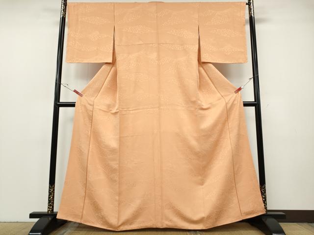 平和屋着物●上質な色無地　芝草花地紋　赤香色　正絹　逸品　CABF3483ut