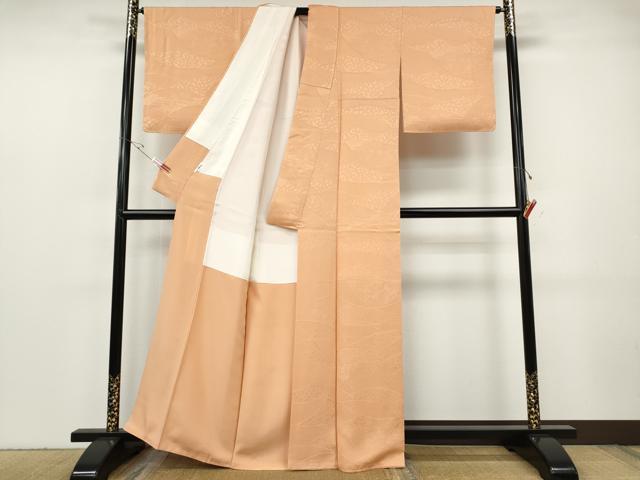 平和屋着物●上質な色無地　芝草花地紋　赤香色　正絹　逸品　CABF3483ut
