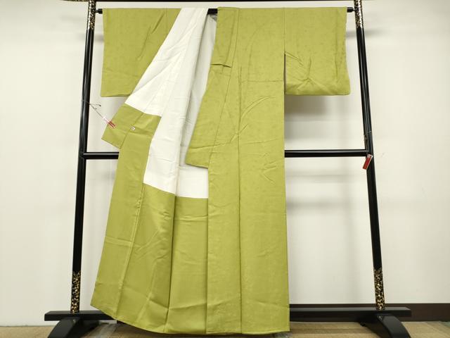 平和屋着物●上質な色無地　御所車花地紋　鶸色　さが美扱い　正絹　逸品　CABF3484ut