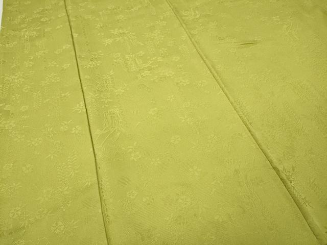 平和屋着物●上質な色無地　御所車花地紋　鶸色　さが美扱い　正絹　逸品　CABF3484ut