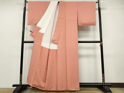 平和屋着物●上質な色無地　舞花地紋　薄紅色　正絹　逸品　未使用　CABF3486ut