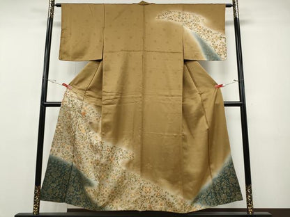 平和屋着物●訪問着　駒刺繍　道長花唐草文　暈し染め　金彩　正絹　逸品　未使用　CABF3490ut